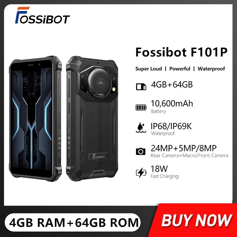 FOSSiBOT F101P Waterproof Rugged Android 12 Smartphone Octa-core 4GB+64GB 5.45Inch 10600mAh 18W Fast