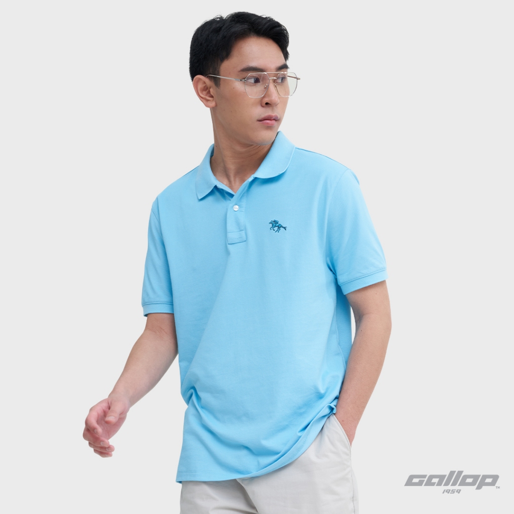 GALLOP : Men's Wear PIQUE POLO SHIRTS เสื้อโปโล ผ้าปิเก้ สีพื้น รุ่น GP9068 สี Sky Blue - ฟ้า / ราคา