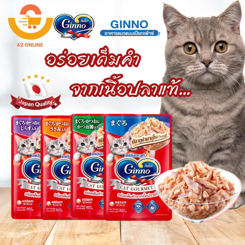 Ginno Cat Gourmet กินโนะ อาหารแมวแบบเปียก 60 g (กินโนะ)*48 ซอง
