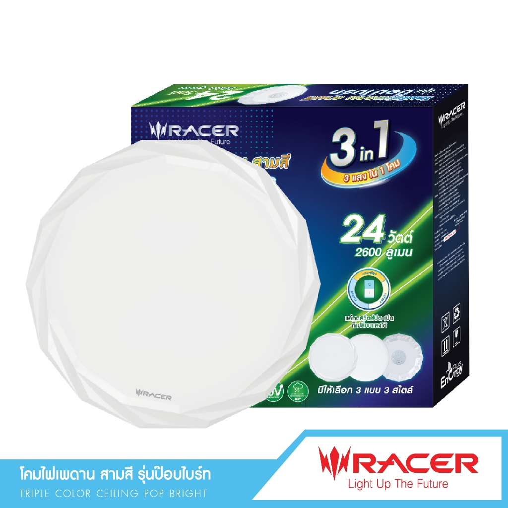 โคมไฟเพดาน สามสี สามแสง รุ่น TRIPLE COLOR LED CEILING POP BRIGHT 24W