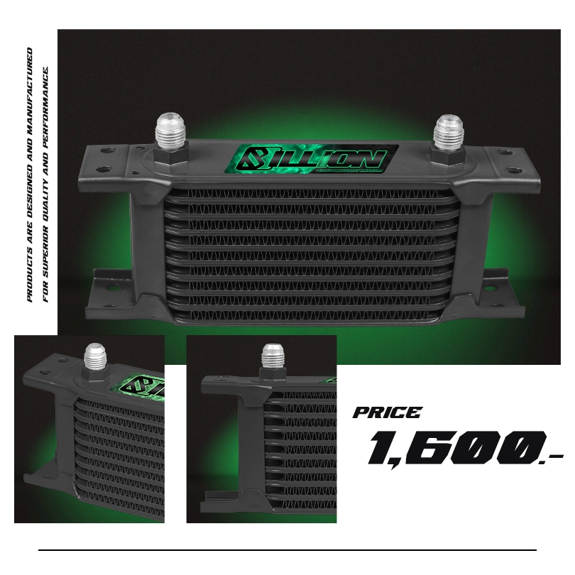 OIL COOLER KIT BILLION USDM STYLE MINI AN6 210MM. BLACK (10 ROW) #แผงออยคูลเลอร์