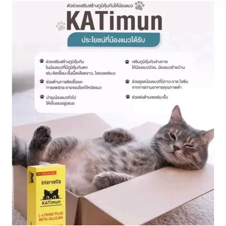 KATimun อาหารเสริมแมว L-Lysine และ Beta-glucan กระตุ้นภูมิคุ้มกันแมว 30 เม็ด