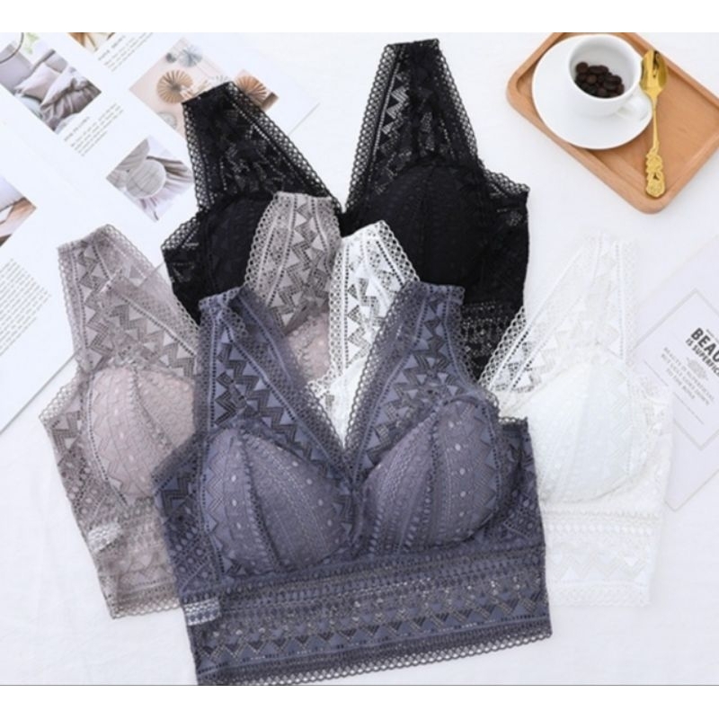 Bra kaimook shop Lace Bra # LG 2073 # ครอปบราตัวสั้น ทรงกล้าม คอวี ใส่สบายฟรีไซส์ อก32"-38"