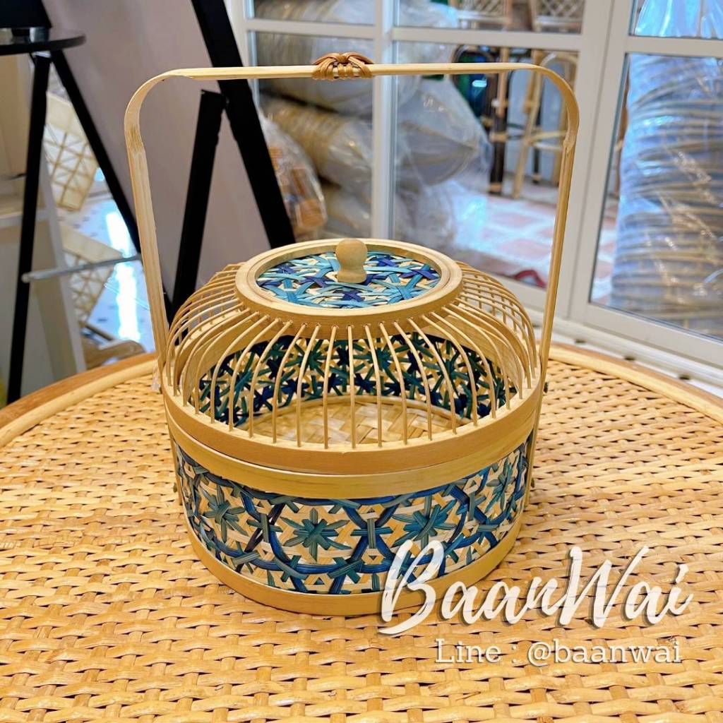 บ้านหวาย-ปิ่นโตลายพิกุล 8 นิ้ว รุ่นฝากรงนก 1 ชั้น สีแดง