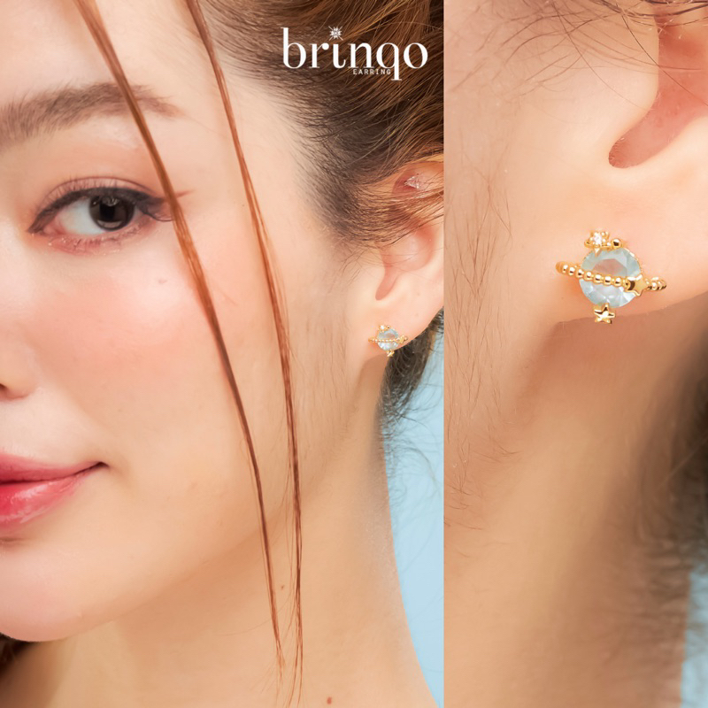 Brinqo 18K Brass Earring ต่างหูทองเหลือง18K blue saturn earring