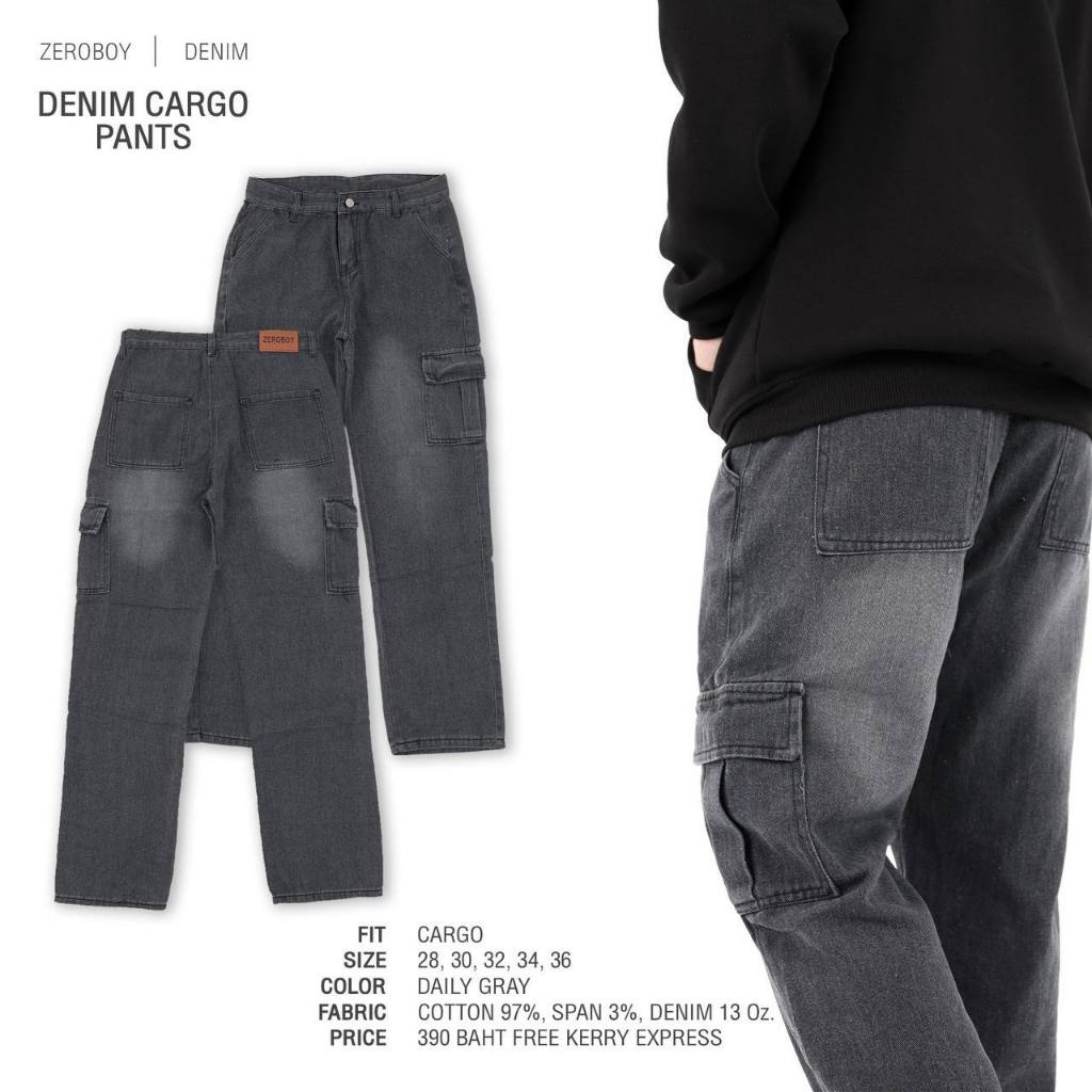 ซื้อ ZEROBOY - “ GREY DENIM CARGO PANTS ” คาร์โก้ยีนส์สีเทา