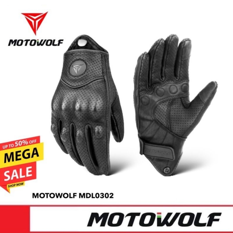 [ในไลฟ์มีโค้ดลด 100.-]🔥 MOTOWOLF MDL 0302 ถุงมือหนังแกะแท้ สำหรับขี่มอเตอร์ไซค์ แบบเต็มนิ้วพร้อมรูระบายๅ