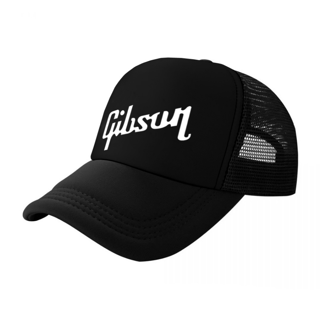 หมวกแก็ป หมวกเบสบอล หน้าบุฟองน้ำ หลังตาข่าย สกรีน Gibson ด้วย Flex pu ขอบเรียบ สวย คมชัด