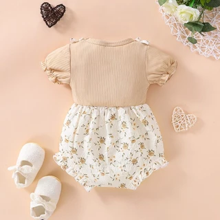 Babyonline(Y259)D2 (ส่งด่วน1วัน)ชุดบอดี้สูทขาเว้าสำหรับเด็กผู้หญิงลายดอกไม้สุดน่ารัก ผ้านิ่ม ระบายอากาศ