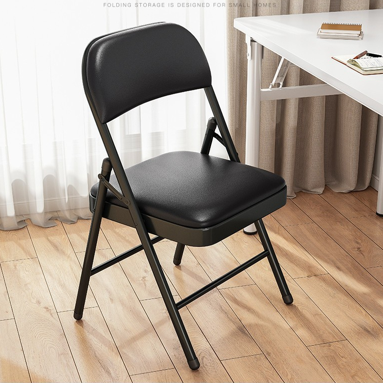 เก้าอี้พับ เก้าอี้หลัง พื้นผิวหนังนุ่ม ท่อเหล็กหนา เก้าอี้หอพักนักเรียน เก้าอี้คอมพิวเตอร์สำนักงาน เก้าอี้พับแบบพกพา