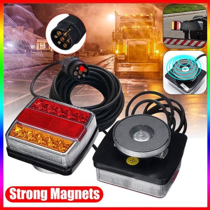 12V(1คู่) ไฟท้ายแม่เหล็ก 16LED 6000K IP68 กันน้ำ ไฟสัญญาณสำหรับรถพ่วงรถบรรทุกรถ ไฟท้ายรถบรรทุก 10 ม. สายเคเบิล