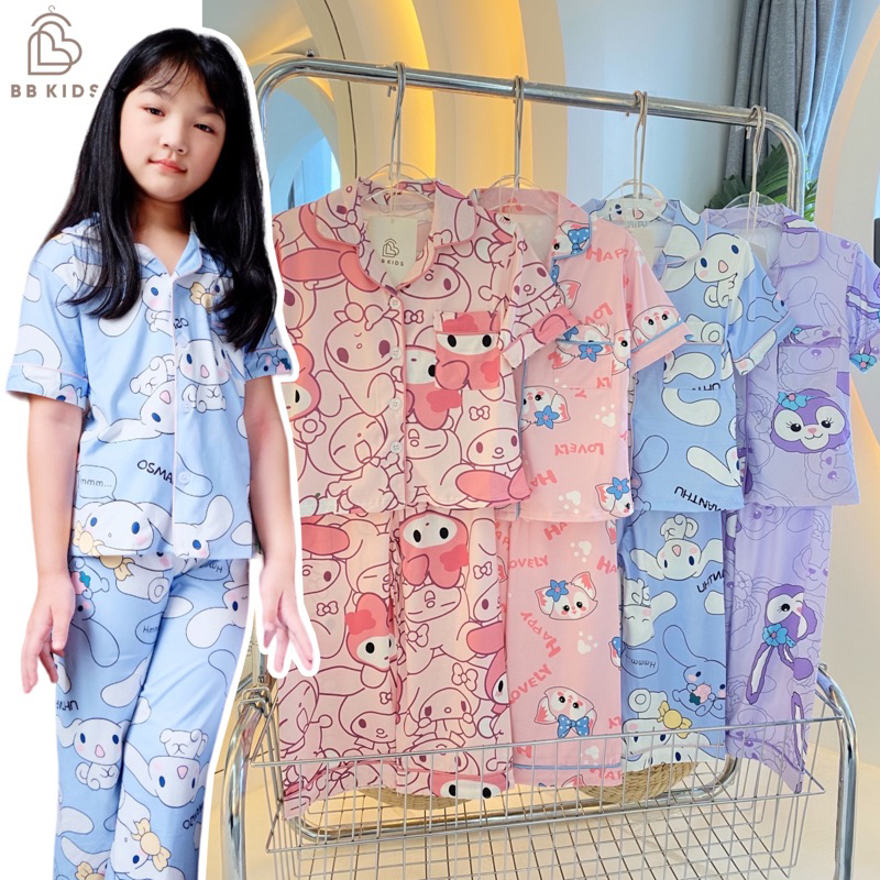 BB Kids‼️ชุดนอนเด็ก กระดุมหน้า ขายาว ลายการ์ตูน ซานริโอ้