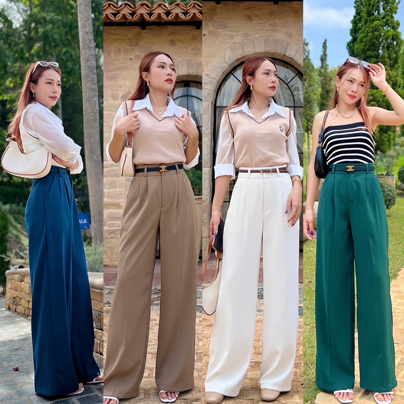 กางเกงกระบอกใหญ่ พรางหุ่น ผ้าพริ้วทิ้งตัวพิเศษ พร้อมส่ง