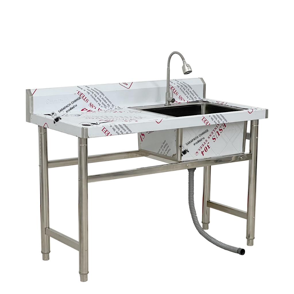 ซิงค์ล้างจานสแตนเลส เกรด304 อ่างล้างจาน 1 หลุมขวา 120x60x80ซม Single Bowl Kitchen Sink // SK120-60-ST256SR - รูปที่ 2