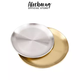 Alechaung จานเกาหลี 1ใบ Stainless steel plate ถาดสแตนเลส จานสแตนเลสเกาหลี ขนาด 14ซม. 17ซม. 20ซม. 2ซม. 30ซม.