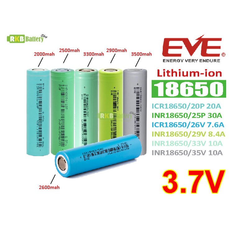 [พร้อมส่ง] ICR INR18650 EVE 20P 25P 26V 29V 33V 35V 2000-3500mAh 3.7v Rechargeable Li-ion Battery ถ่