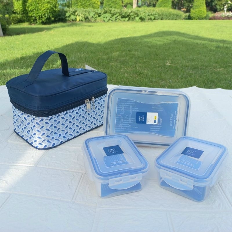 Supper Lock กล่องถนอมอาหารพร้อมกระเป๋า ได้3กล่อง พร้อมส่ง