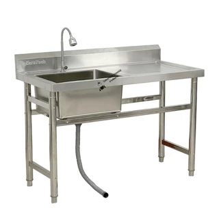 ซิงค์ล้างจานสแตนเลส พร้อมที่คว่ำจาน อ่างล้างจาน 1 หลุมซ้าย 120x60x80ซม Single Bowl Kitchen Sink // SK120-60-ST256L