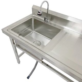 ซิงค์ล้างจานสแตนเลส พร้อมที่คว่ำจาน อ่างล้างจาน 1 หลุมซ้าย 120x60x80ซม Single Bowl Kitchen Sink // SK120-60-ST256L