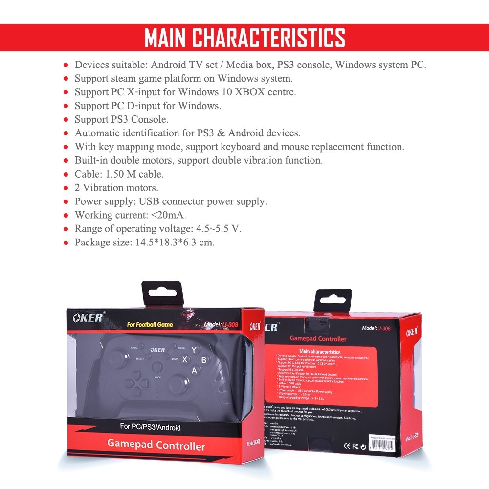 ( Gamepad Controller ) จอยเกมคอม  ยี่ห้อ OKER เสียบแล้วเล่นได้เลยไม่ต้องติดตั้ง