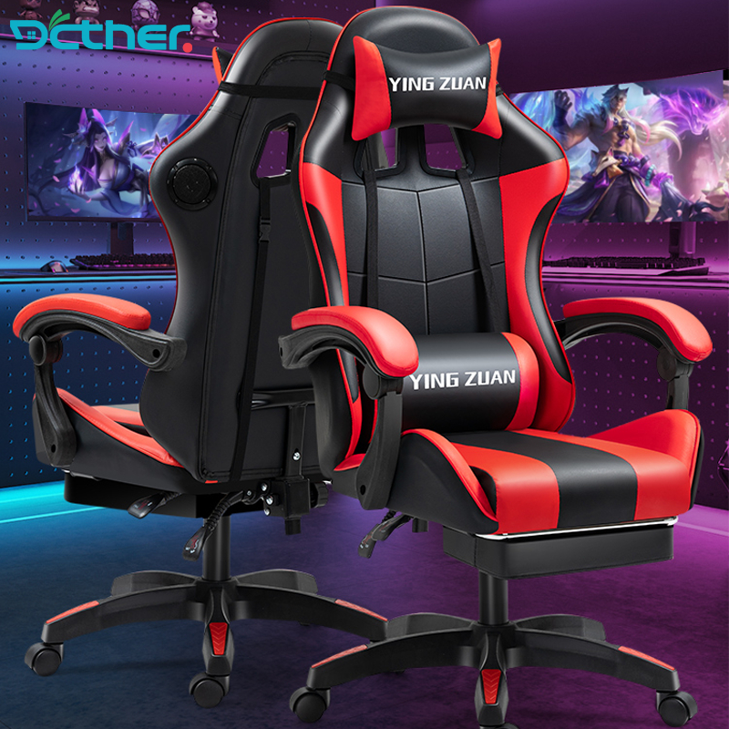 DC เก้าอี้เกมส์ Gaming Chair เก้าอี้ Esport เบาะหนัง สามารถปรับความสูงและมุมได้ มีรอกที่ด้านล่าง มอบพนักพิงศีรษะ