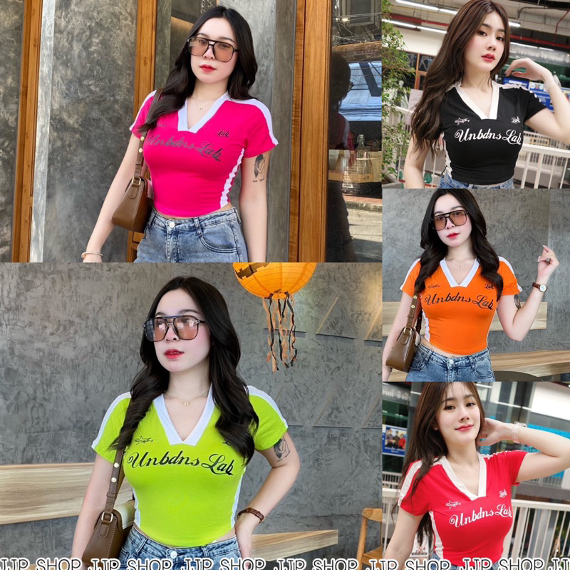 มาใหม่ล่าสุด เสื้อครอปสั้นแนวสปอร์ต สีสันจี้ดจ้าด สดสวย สวยมากๆ Un