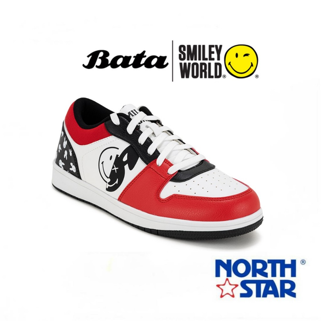 Bata บาจา by North Star SMILEY รองเท้าผ้าใบสนีคเกอร์แฟชั่น ดีไซน์เท่ห์ สำหรับผู้ชาย สีขาวแดง รหัส 8215171