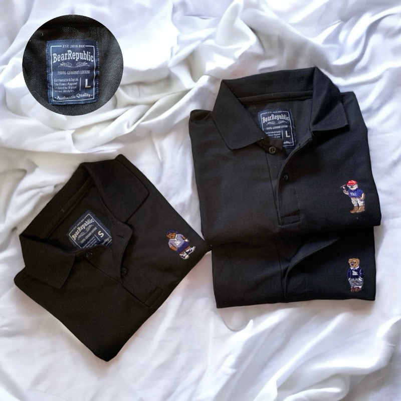Bear Republic เสื้อโปโล เสื้อคอปก LU25 แขนสั้น สีดำ ปักหมี
