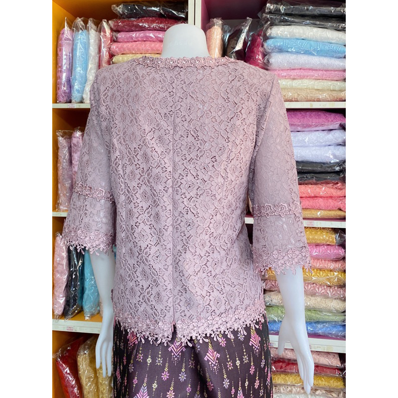 เสื้อลูกไม้ราเชลแขนสามส่วนซิปหลัง - รูปที่ 7