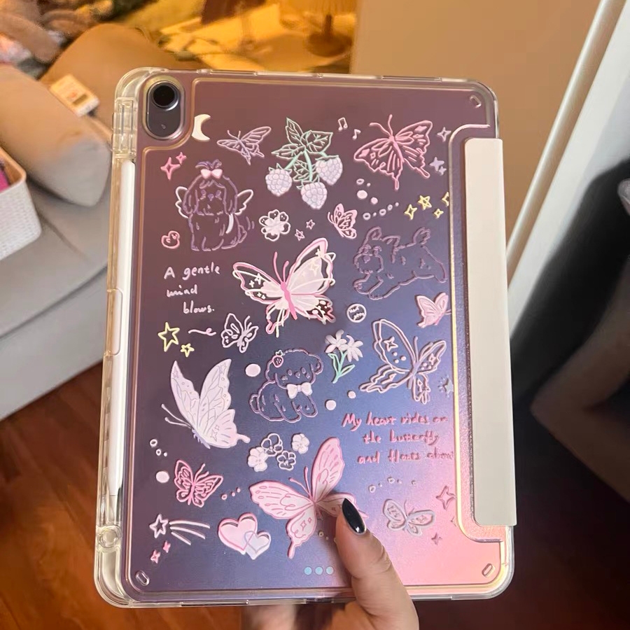 พร้อมส่ง เคสไอแพด Gen9 Air6 โฮโลแกรม Butterfly Air5 Air4 MINI7 Acrylic iPad Gen8 ใส่ปากกาได Pro11