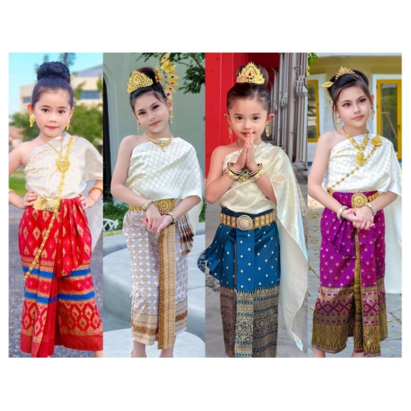 ชุดไทยเด็กผู้หญิง ชุดไทยผ้าถุงหน้านาง ชุดสไบผ้าถุงหน้านาง ชุดนางรำ ชุดนางนพมาศ ชุดไทยสไบ ผ้าถุุงหน้านาง