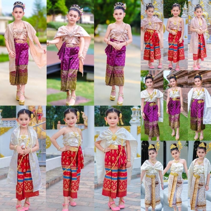 Kc // ชุดไทยเด็กหญิงสไบหน้านาง ใส่ได้มากถึง 3 แบบ คุ้มมากๆ ชุดไทยสุโขทัย นางนพมาศ สีสวยมากๆ งดงามอย่างไทย เริศหรูอลังการ