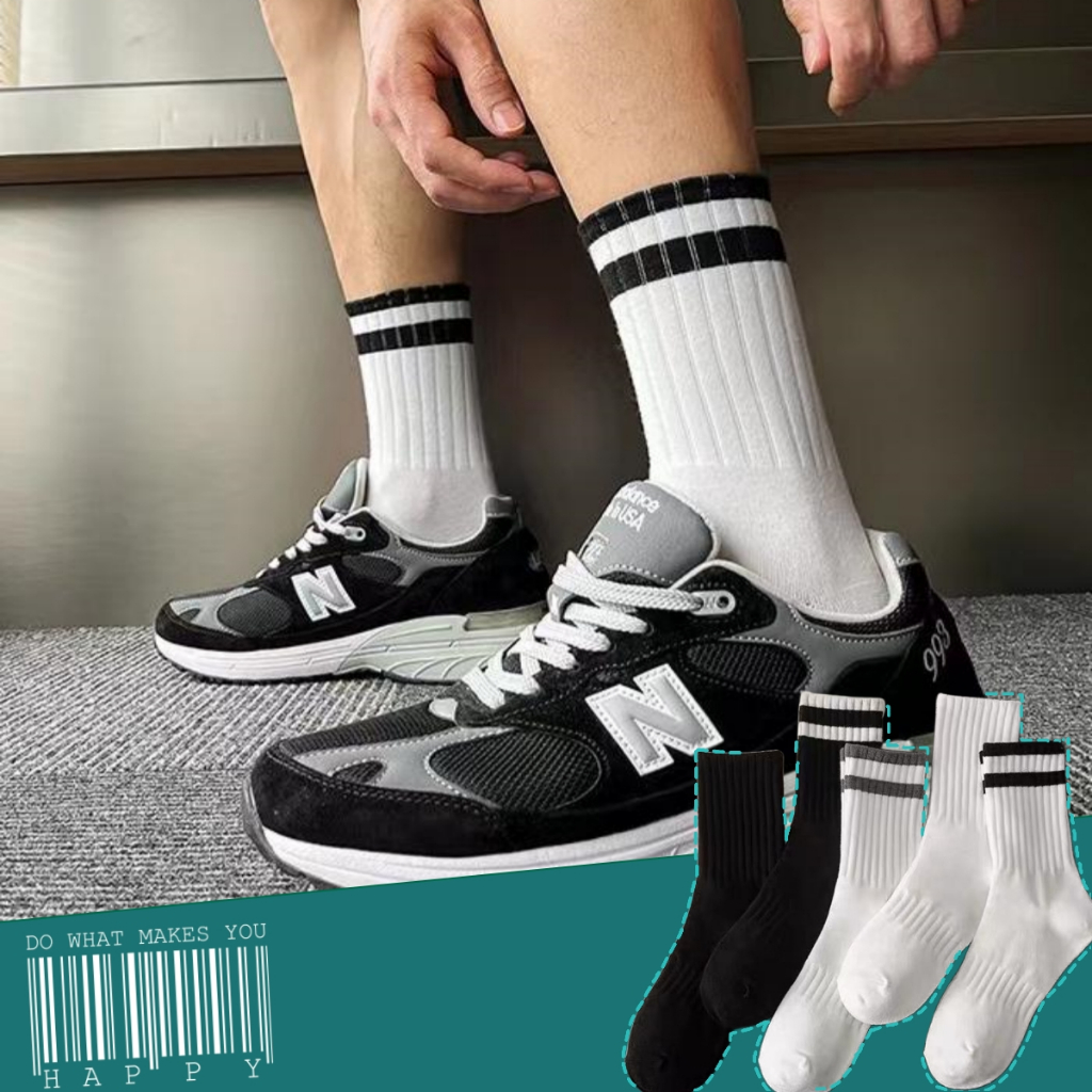 ผ้าฝ้าย ถุงเท้าผู้หญิง ระบายอากาศ สีพื้น ถุงเท้าผู้ชายลายทาง Solid Color Socks for Men Cute Socks for Women Cotton Socks