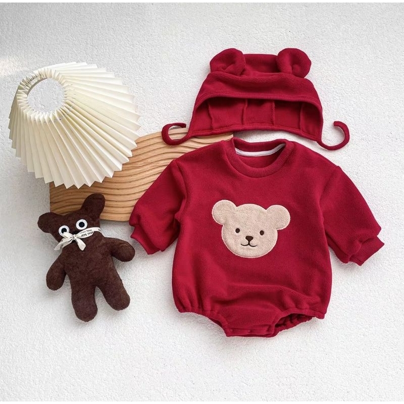 [ส่งทุกวัน] เสื้อกันหนาวเด็ก  ชุดหมี เสื้อผ้าเด็กทารก ใส่สบาย น่ารัก ผ้าฝ้าย บอดี้สูท ชุดแขนยาวทารก[หมีแดง]