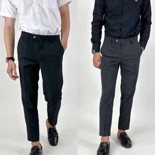 กางเกงสแล็คขาเต่อผ้ายืด TINY CHECK ลายตาราง