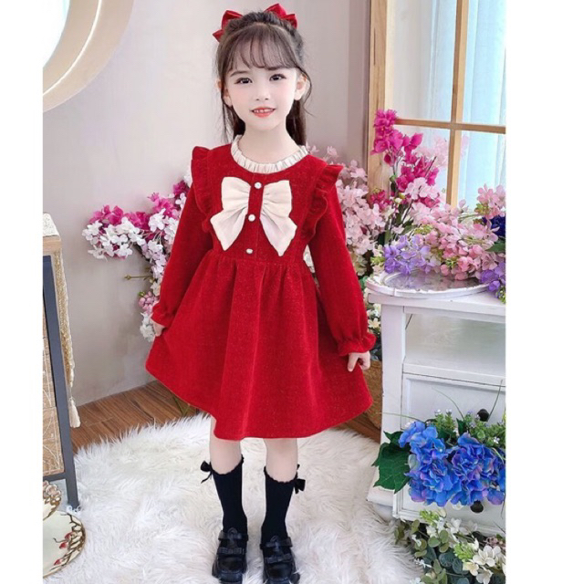 (431)ชุดเดรสเด็กผู้หญิง ชุดคริสต์มาสและตรุษจีน ใส่อุ่นใส่กันหนาว งานคุณภาพดีเยี่ยม เดรสสีแดงเด็กผู้หญิง สไตล์คุณหนู