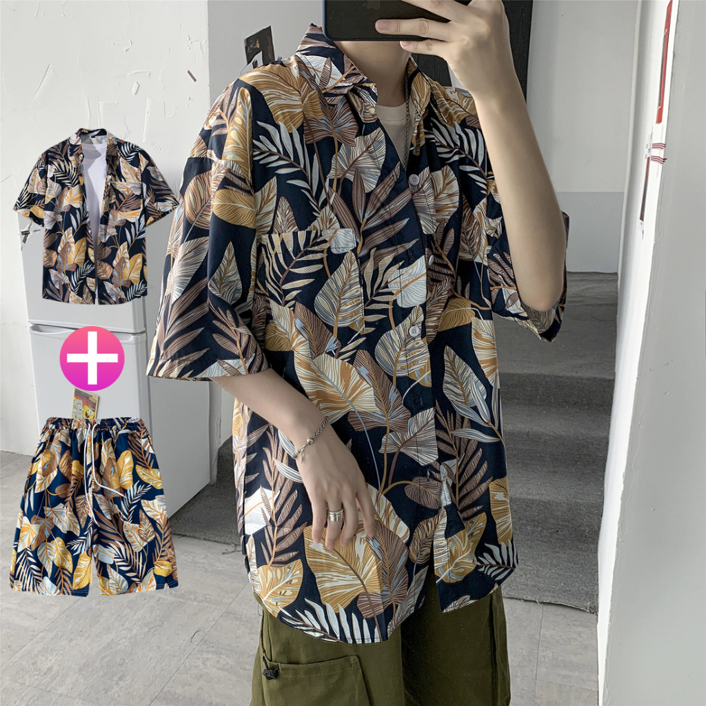 ชุดเสื้อฮาวาย กางเกงขาสั้น 2ชิ้น ลําลอง สไตล์ฮาวาย เสื้อลายใหม่ล่าสุด ใส่เที่ยวทะเลหรืออยู่บ้านชิลๆ