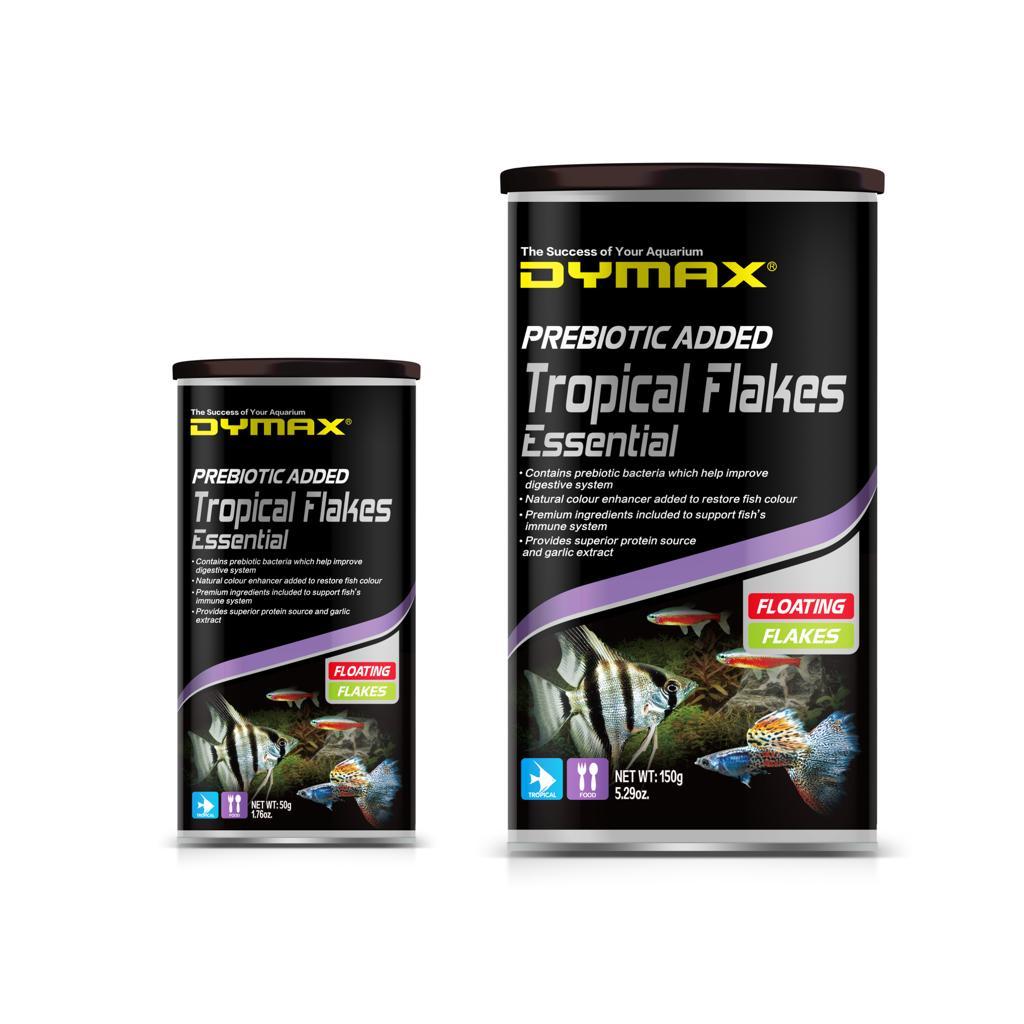 อาหารปลา ผสมพรีไบโอติก แบบแผ่นลอย Dymax Tropical Flakes Essential ทรอปิคอล เฟรคส์ เอ็ซเซนเชียล
