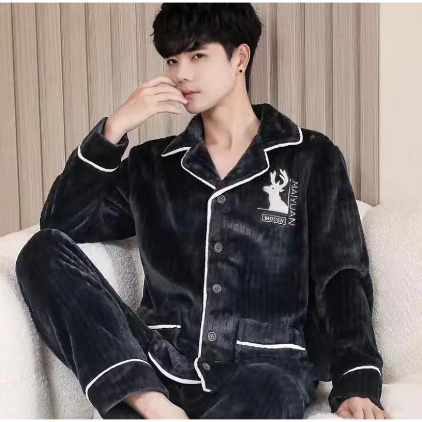 1668 ชุดนอนผู้ชายกันหนาว เสื้อขนแกะ กันหนาวหนานุ่มใส่สบาย พร้อมส่ง