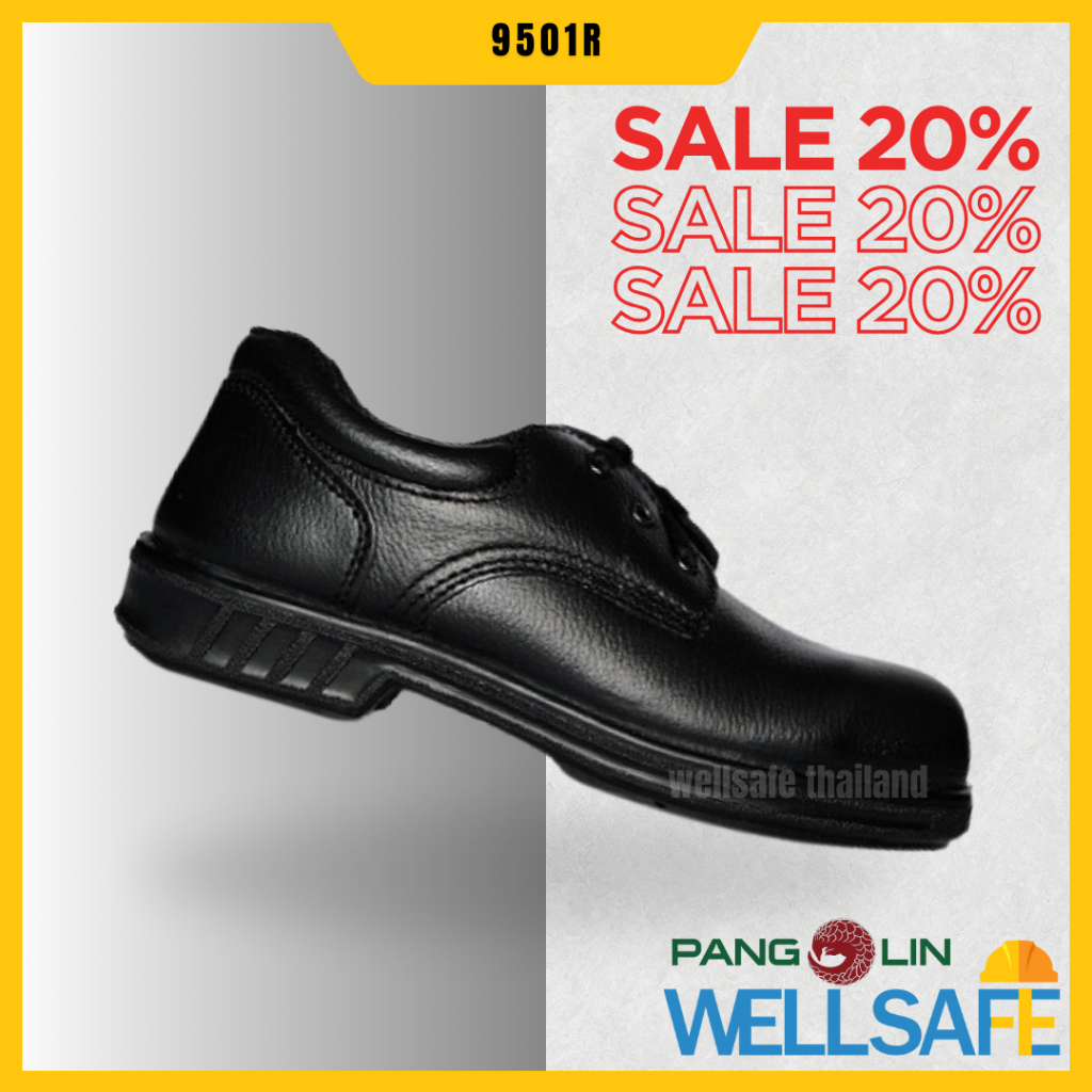 [DDX10JUNW1 ลด 10%] PANGOLIN รองเท้าเซฟตี้  รุ่น 9501R สีดำ แพนโกลิน หัวเหล็กกันกระแทก รองเท้านิรภัย