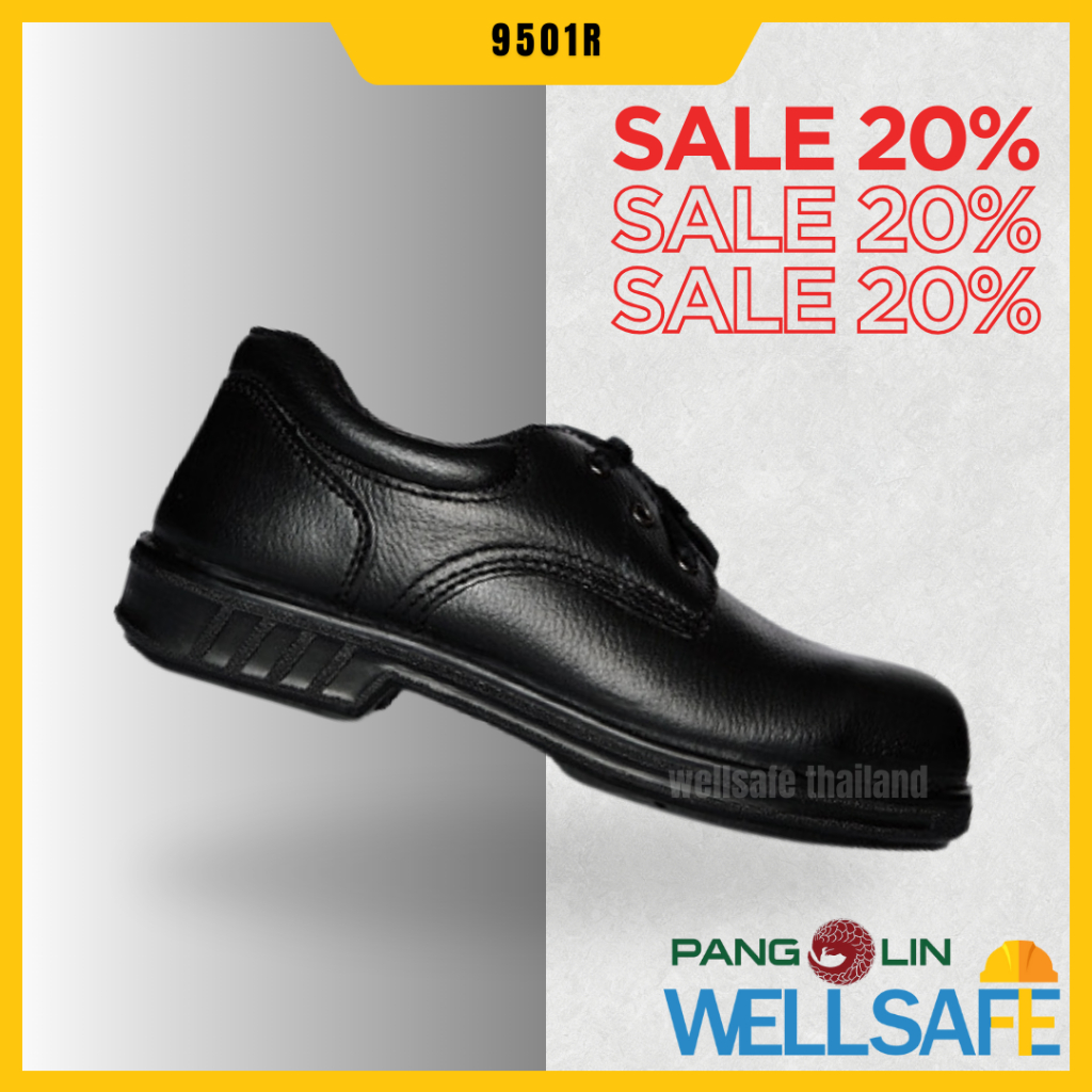 [เก็บโค้ด ลด 30%] PANGOLIN รองเท้าเซฟตี้  รุ่น 9501R สีดำ แพนโกลิน หัวเหล็กกันกระแทก รองเท้านิรภัย
