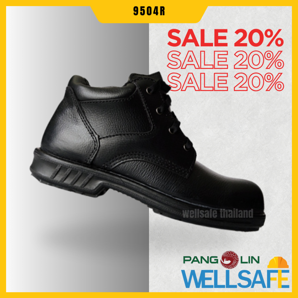 [โค้ด DDX30APR24 ลด 30%] PANGOLIN รองเท้าเซฟตี้  รุ่น 9504R สีดำ แพนโกลิน หัวเหล็กกันกระแทก พื้นยางหล่อ รองเท้านิรภัย