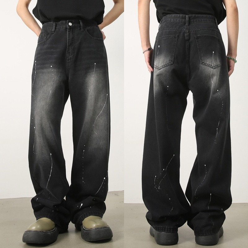 SERRUN JEANS กางเกงยีนส์เอวสูงทรงกระบอกใหญ่