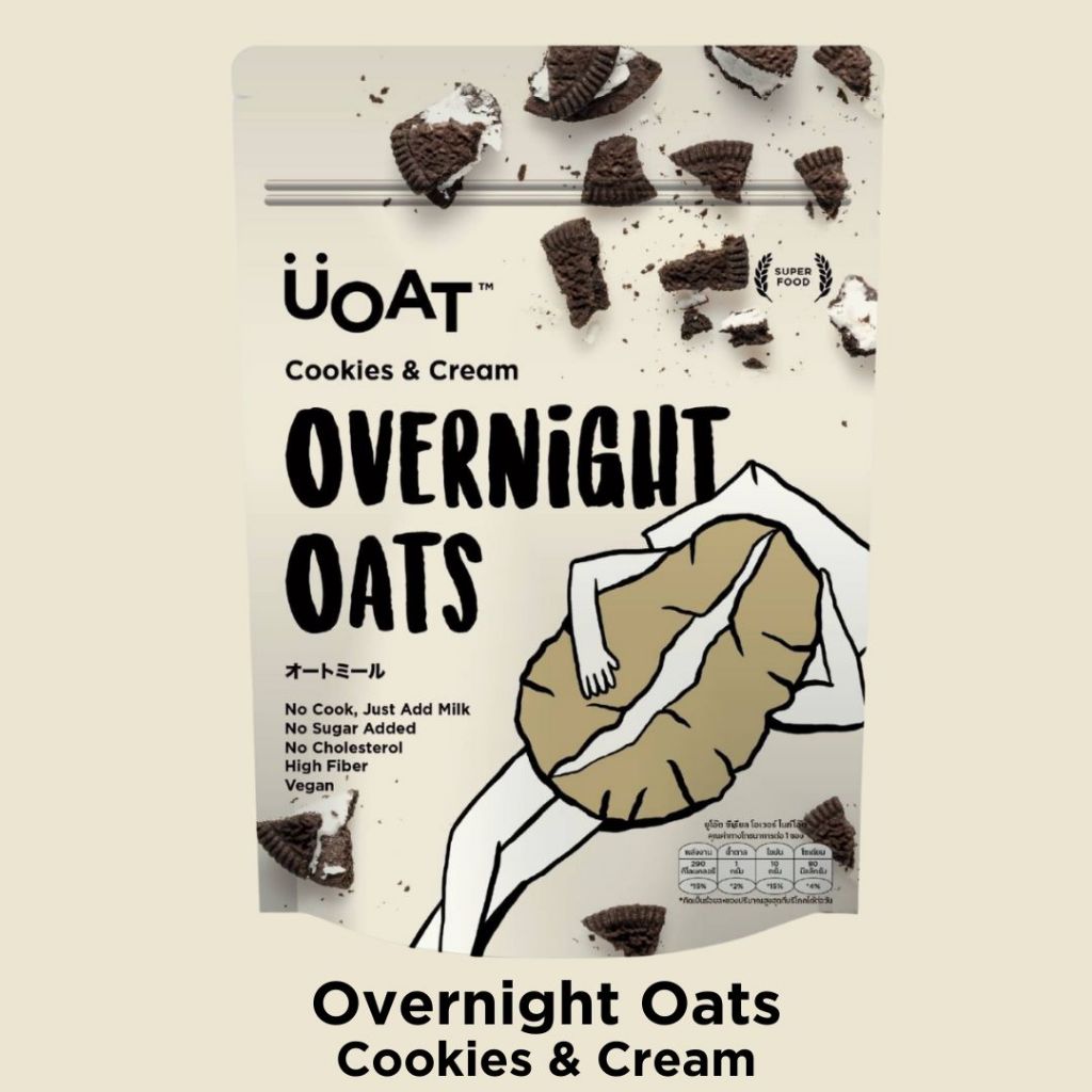 Overnight Oats [ONCC] โอเว่อไนท์โอ้ต Uoat รสคุกกี้แอนด์ครีม 65g ข้าวโอ๊ตเต็มเมล็ด เมล็ดเจีย แฟลกซ์ โอ๊ต ธัญพืช ลดน้ำหนัก
