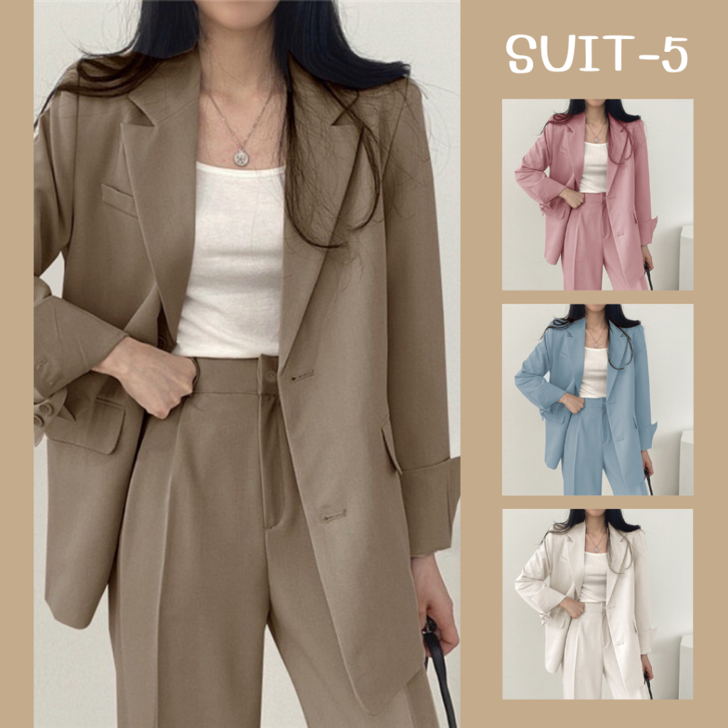 (ส่งด่วน) SUIT-5 ชุดเซ็ต เสื้อสูทใส่ทำงาน ไซส์ใหญ่ XL 2XL 3XL เสื้อแขนยาว กางเกงขายาว สำหรับผู้หญิง สินค้าพร้อม