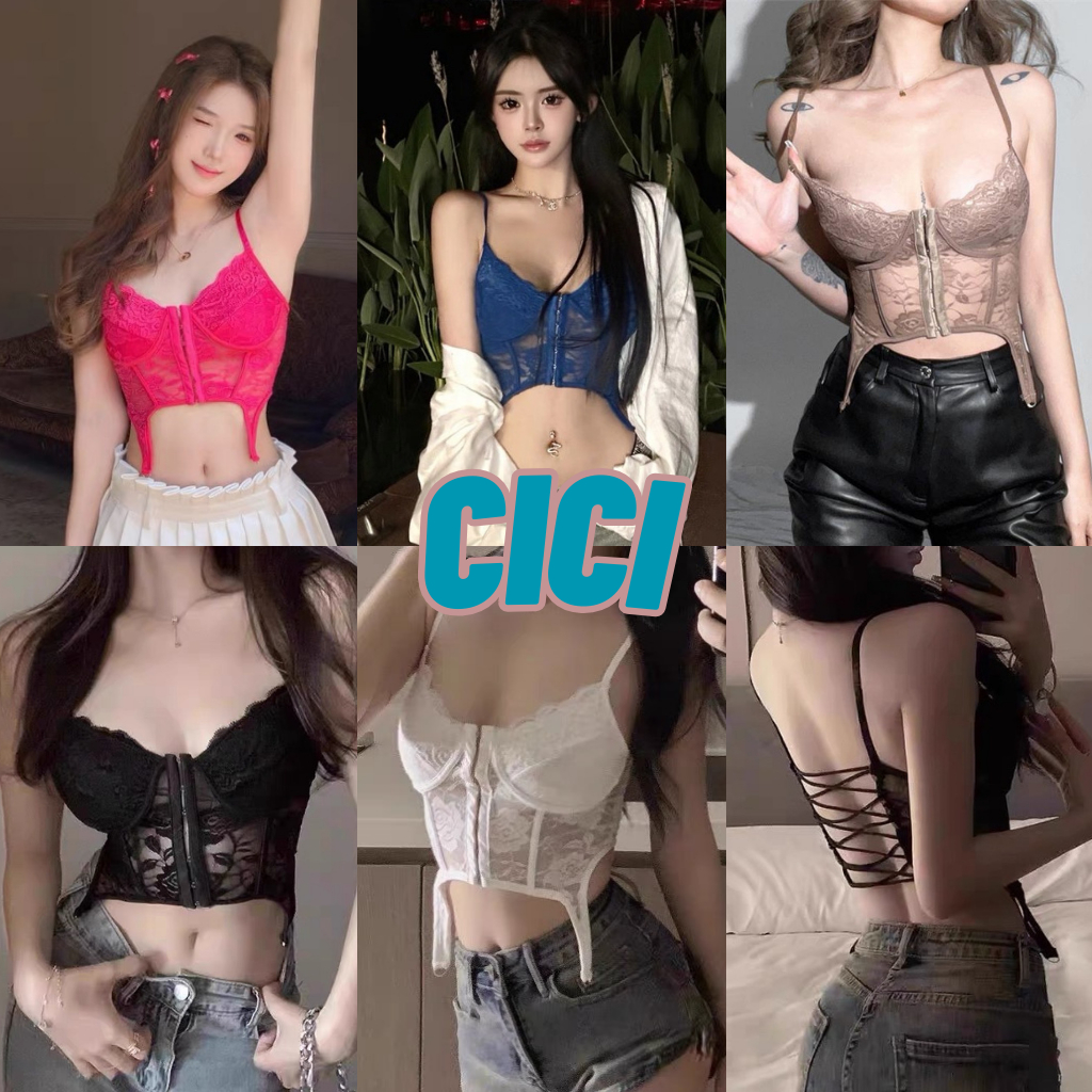 ส่งทันที Cici(NO. J860/163/3053)Lace tank top สายเดี่ยวลูกไม้คอร์เซ็ท กิมมิคสายไขว้หลัง สวยแซ่บเซกซี่สุดๆ