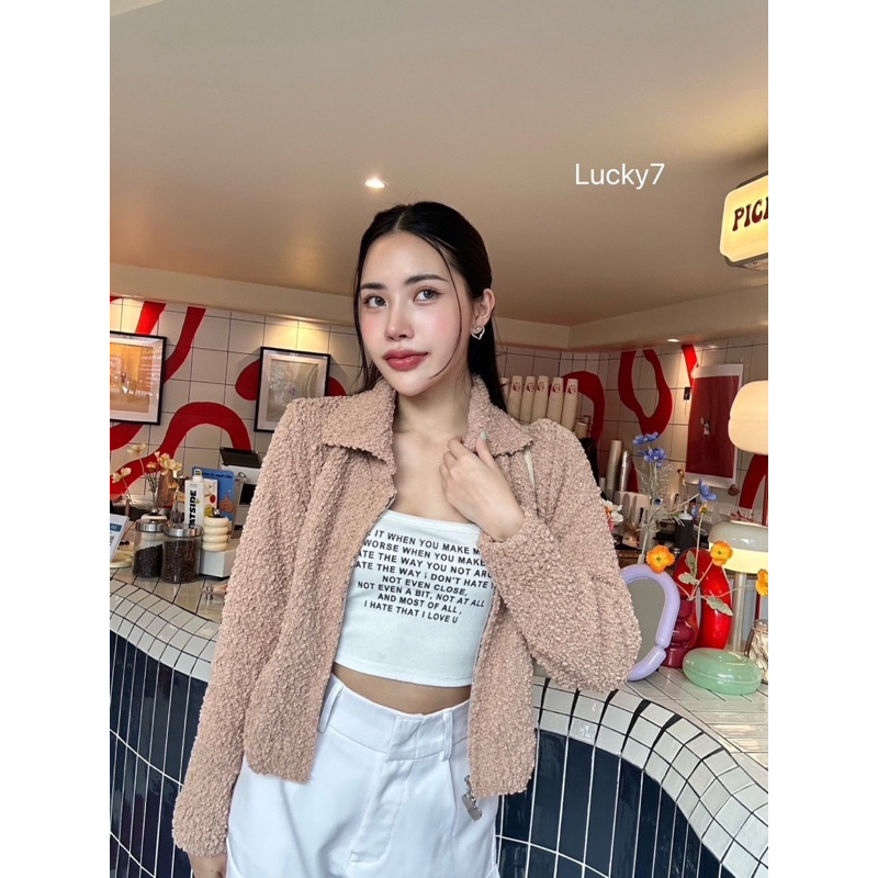 BY IRA Mashmellow Cardigan เสื้อไหมพรมคาร์ดิแกนคอปกแขนยาวซิปหัวใจ2หัว เนื้ป้าเลียนแบบขนแกะ น่ารัก ราคา ถูกที่สุด ดีลบีเคเค แกลเลอรีภาพที่ 2