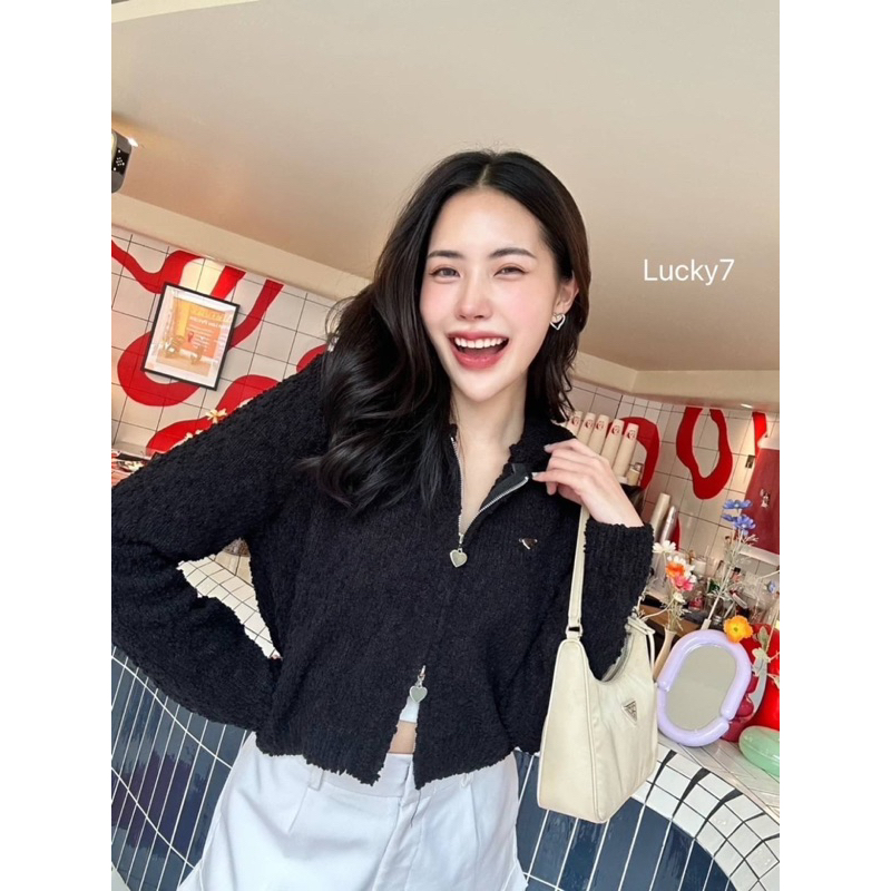 BY IRA Mashmellow Cardigan เสื้อไหมพรมคาร์ดิแกนคอปกแขนยาวซิปหัวใจ2หัว เนื้ป้าเลียนแบบขนแกะ น่ารัก ราคา ถูกที่สุด ดีลบีเคเค แกลเลอรีภาพที่ 6