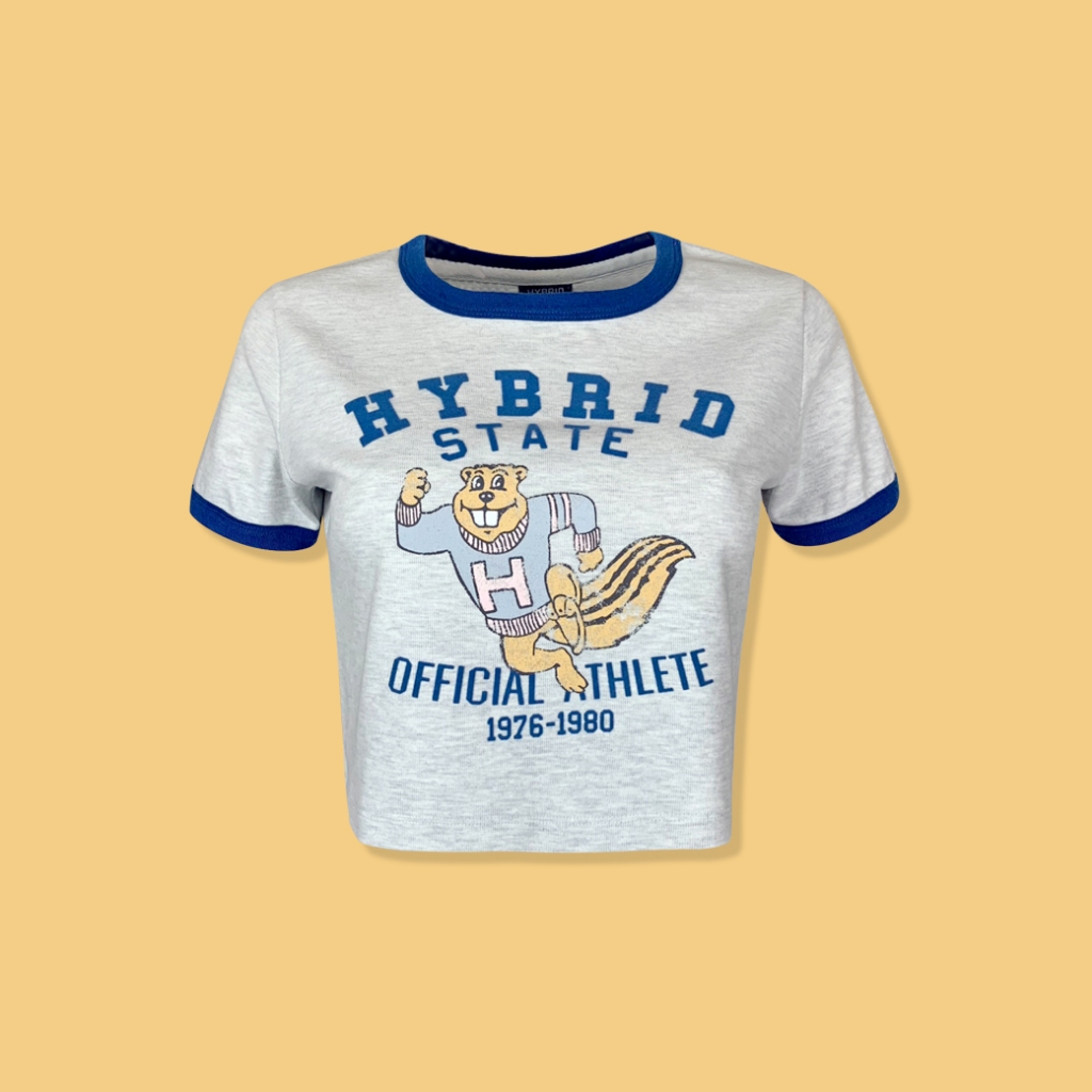 Hybrid T-shirt Women ไฮบริดเสื้อยืดผู้หญิงแขนสั้น ทรงครอป สีท็อปดาย(Top-Dye)WTS-1041-TD เสื้อสตรีท เ