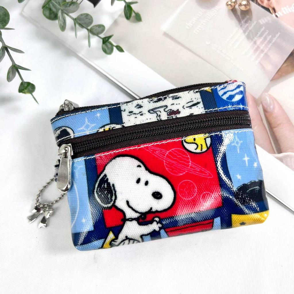 กระเป๋าเหรียญ 2 ซิบ ผ้าเคลือบกันน้ำ มีซับใน ใส่ธนบัตรพับครึ่งได้ กระเป๋าสตางค์